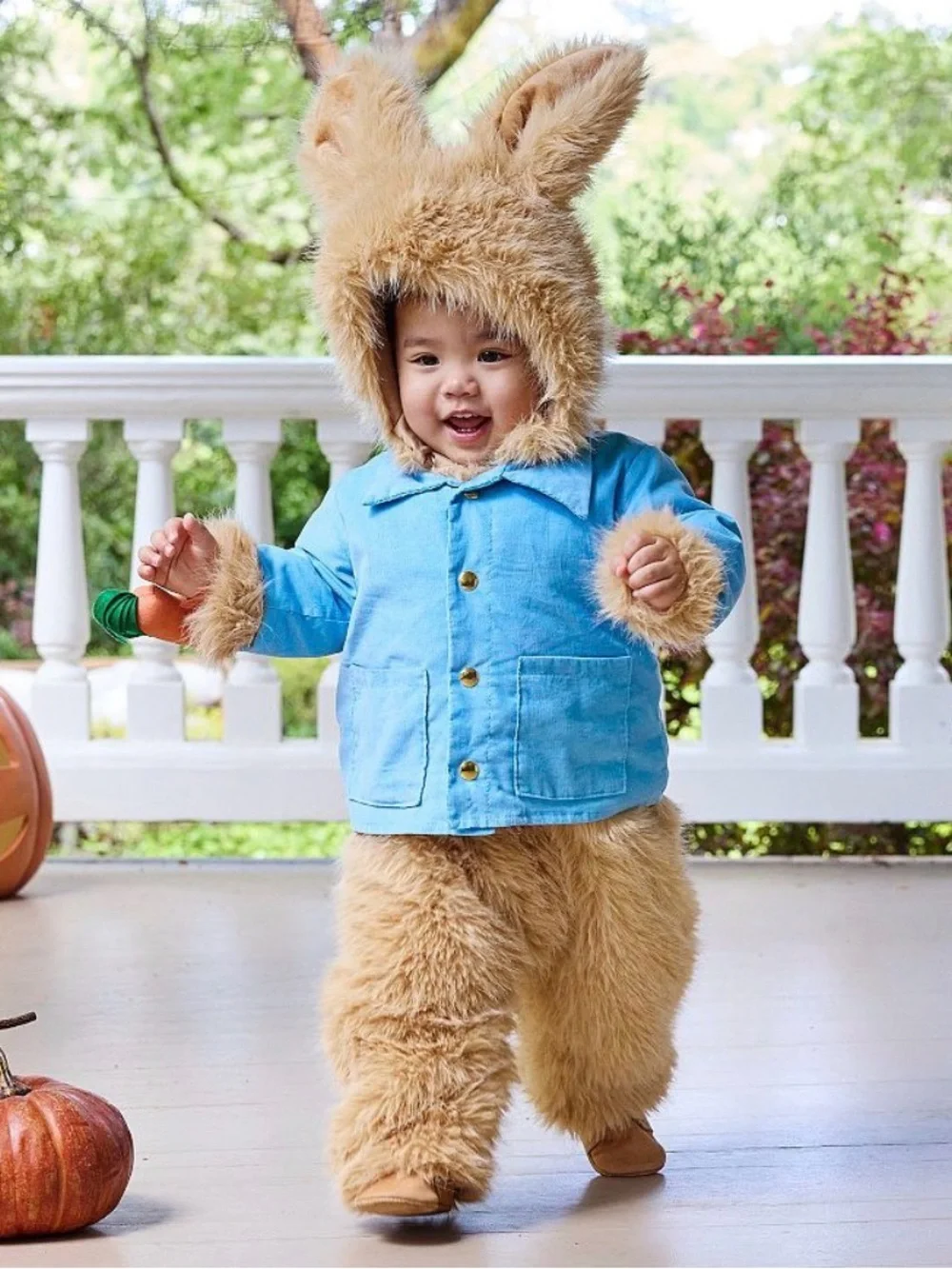 Pottery Barn Kids Blue Jacket Brown Bunny Costume with Carrot NWOT